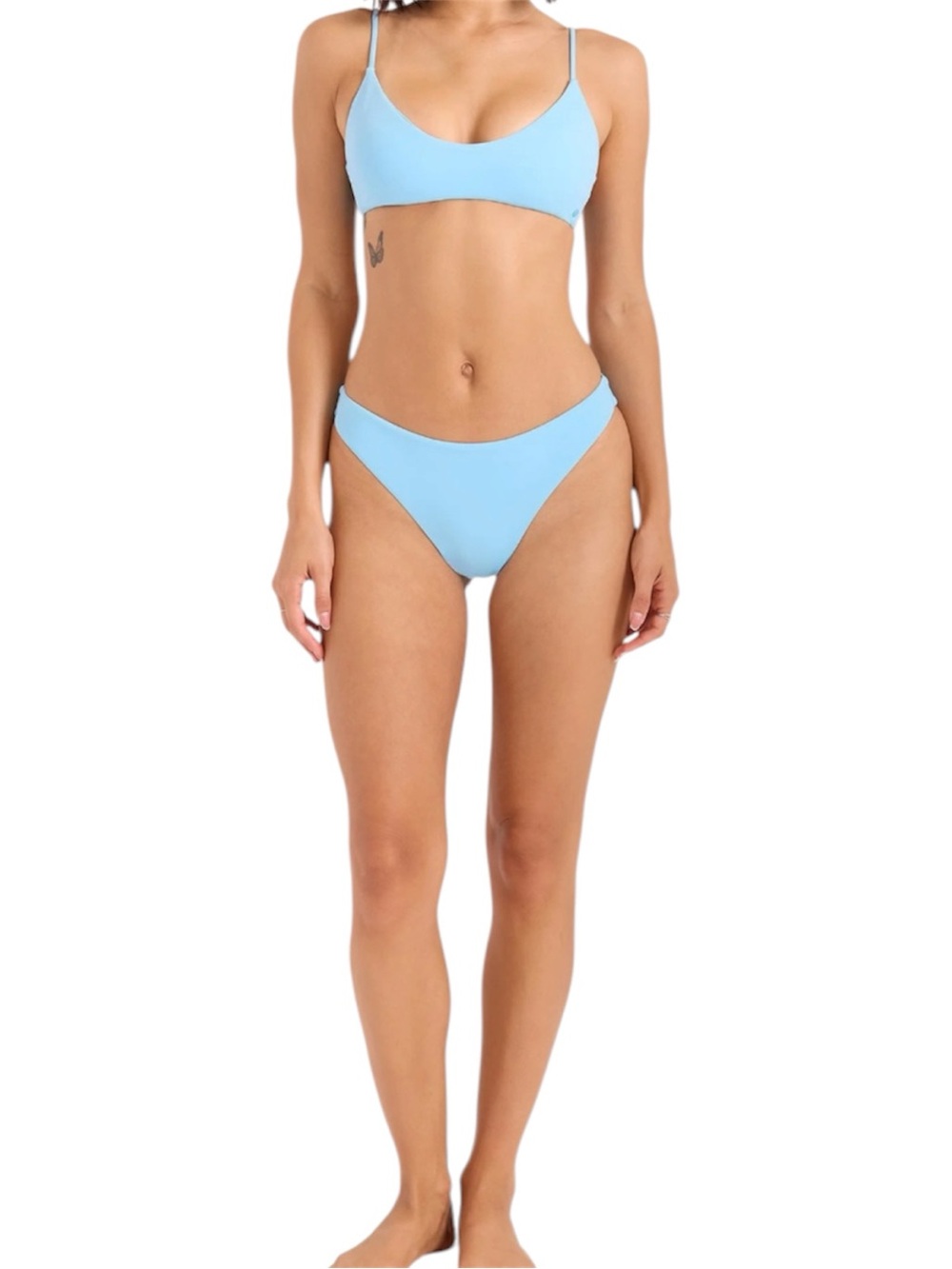 Volcom Simply Seamless Crop Bralette Bikini Top Cloud Blue Small Recycled